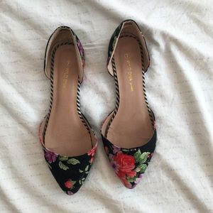Black and green/pink floral d’orsay flats size 7.5
